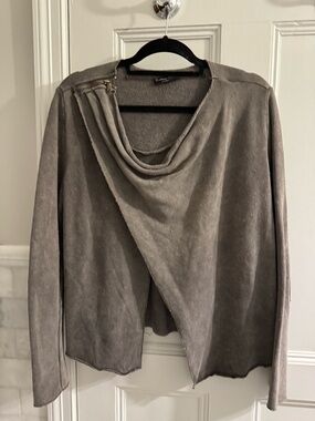 Pleated Drape Long-Sleeve Top in Taupe